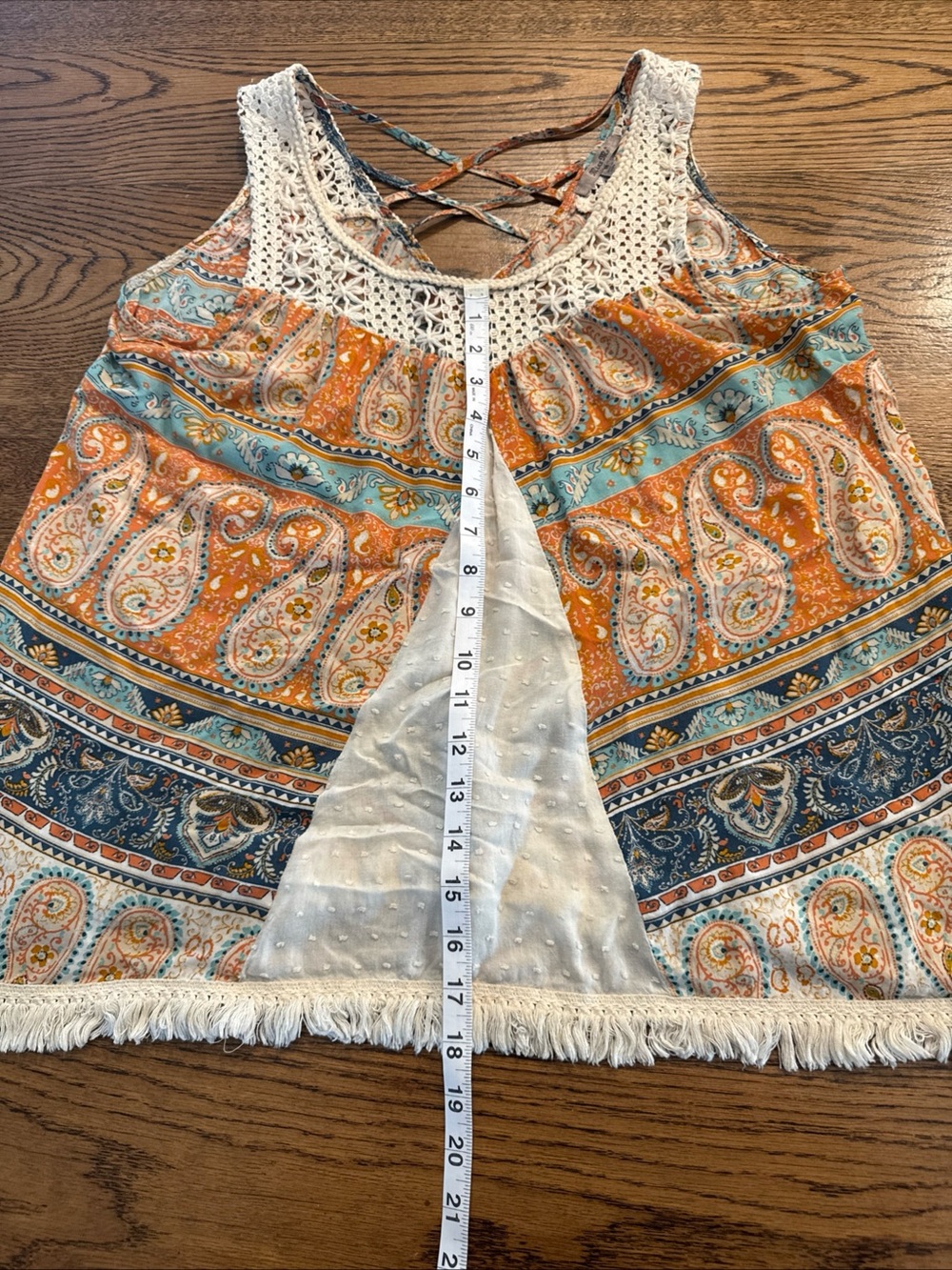 Miss Me Boho Paisley Tank Top Lace Fringe Festival Y2K Western Cami Medium M - Picture 2 of 6